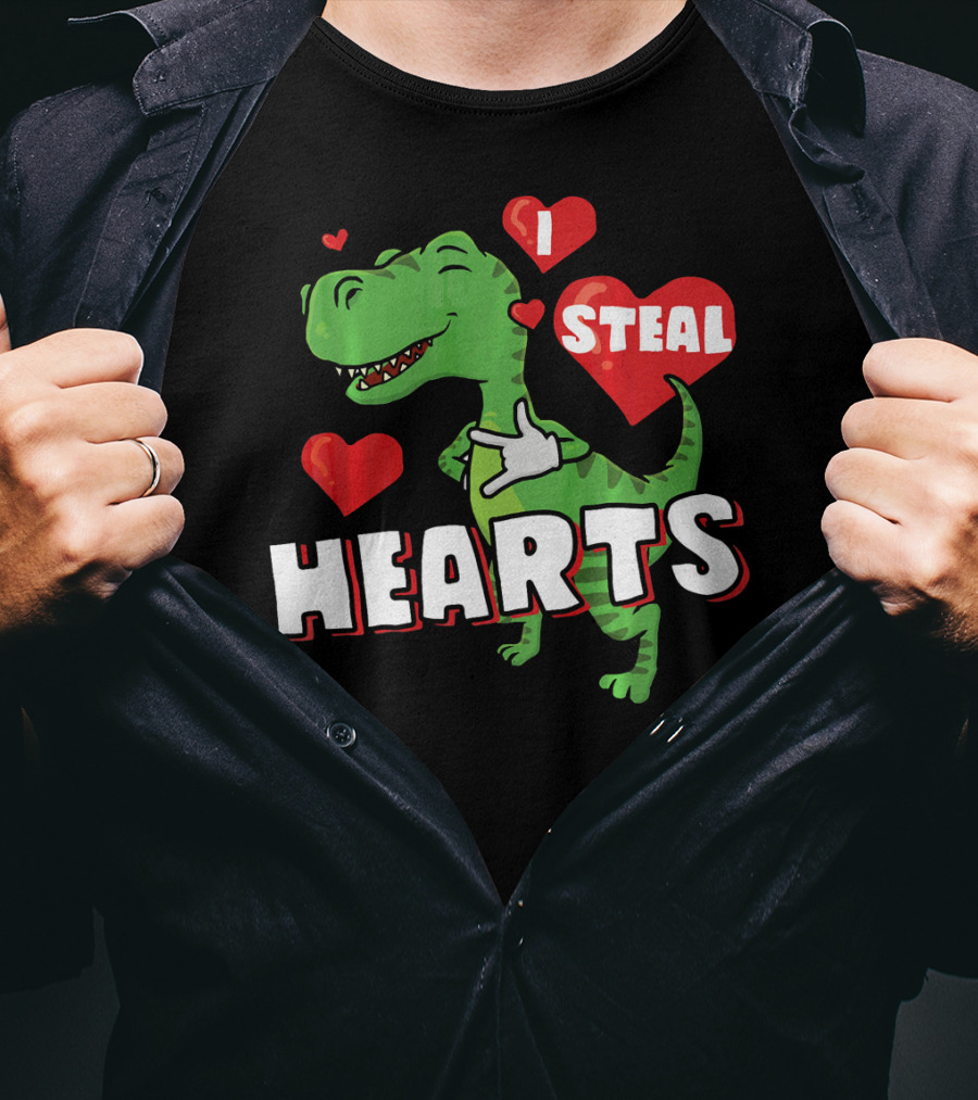 I Steal Hearts Dinosaur Valentine's Day T-Shirt