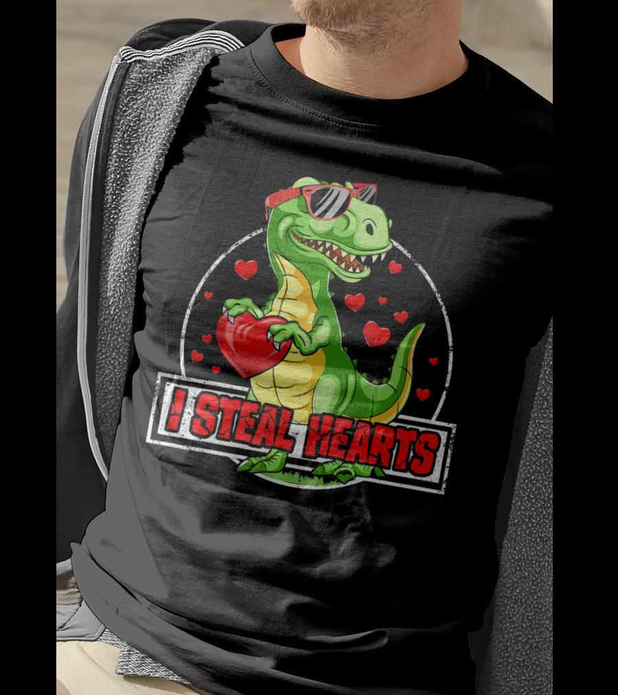I Steal Hearts Dinosaur Rex Lovers Valentine's Day T-Shirt