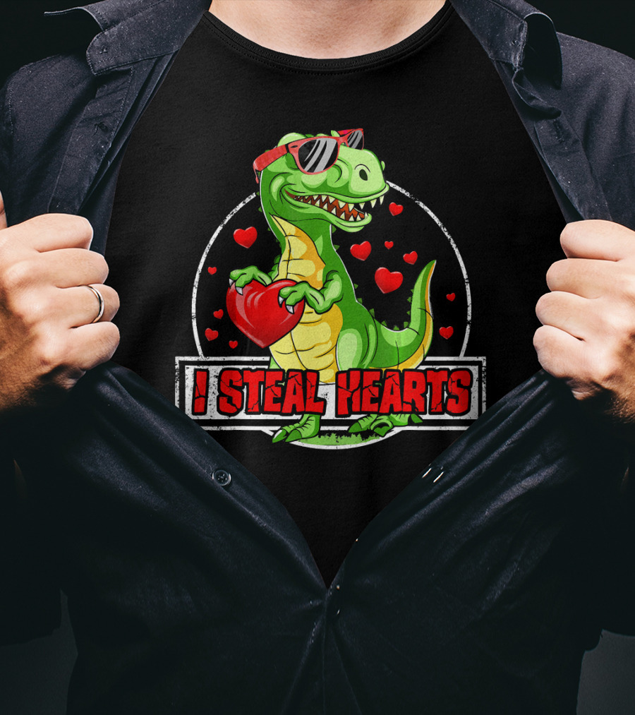 I Steal Hearts Dinosaur Rex Lovers Valentine's Day T-Shirt