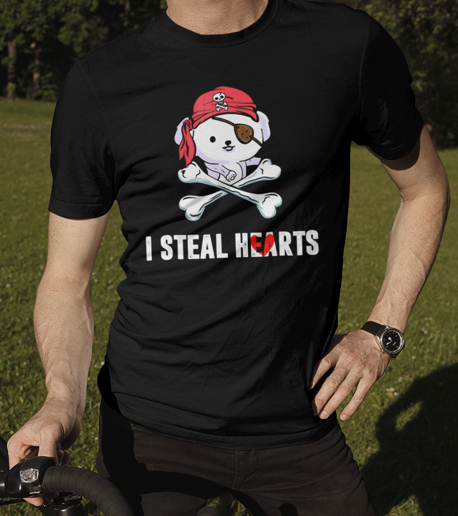 I Steal Hearts Bichon Frise Pirate With Eye Patch And Crossbones T-Shirt