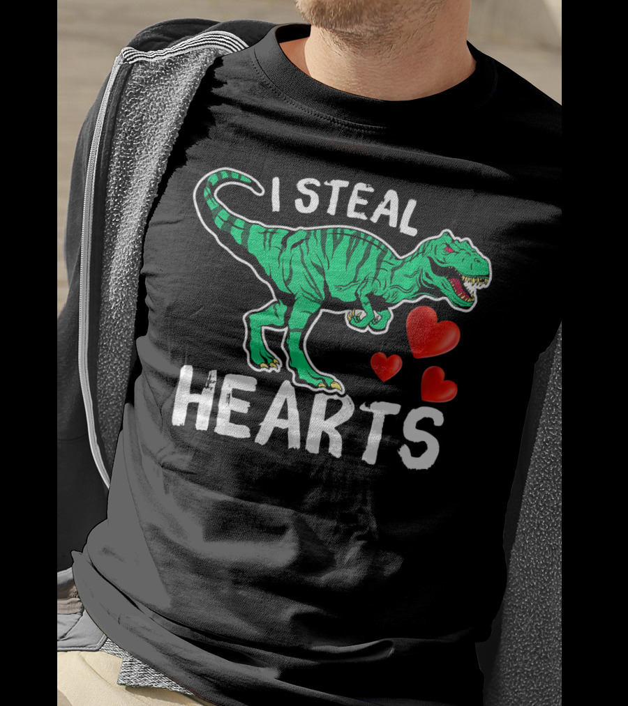 I Steal Hearts Dinosaur Valentine Day T-Rex And Hearts T-Shirt