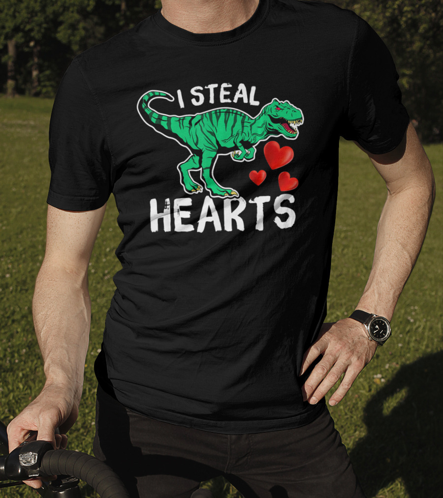 I Steal Hearts Dinosaur Valentine Day T-Rex And Hearts T-Shirt