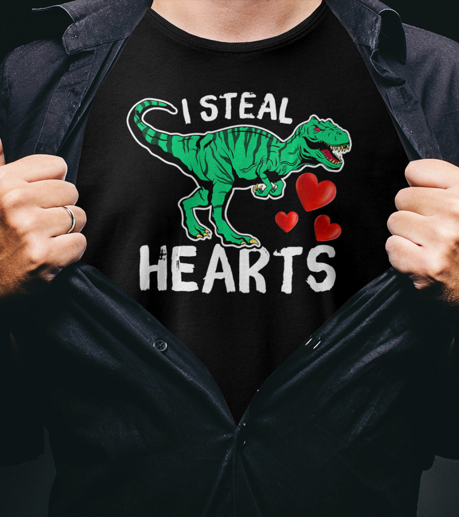I Steal Hearts Dinosaur Valentine Day T-Rex And Hearts T-Shirt