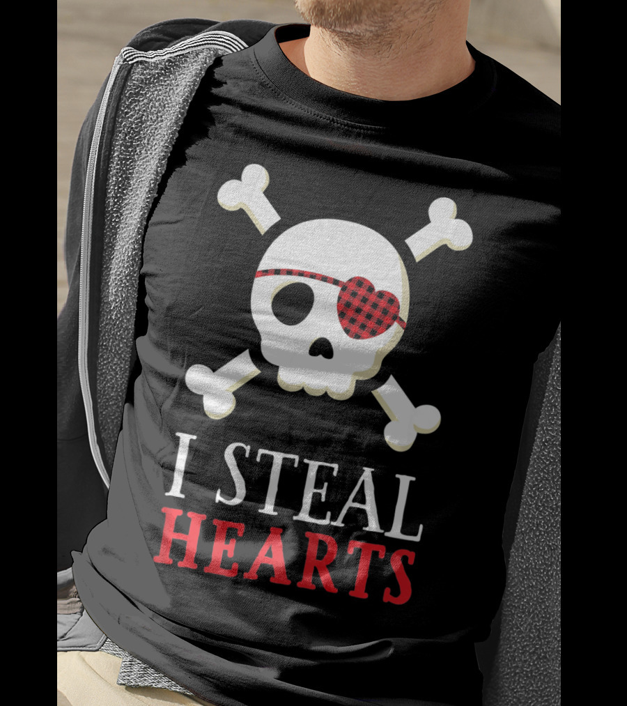 I Steal Hearts Skull Crossbones Eye Patch T-Shirt