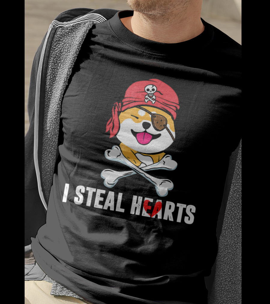 I Steal Hearts Shiba Inu Pirate Skull Bandana Crossbones T-Shirt