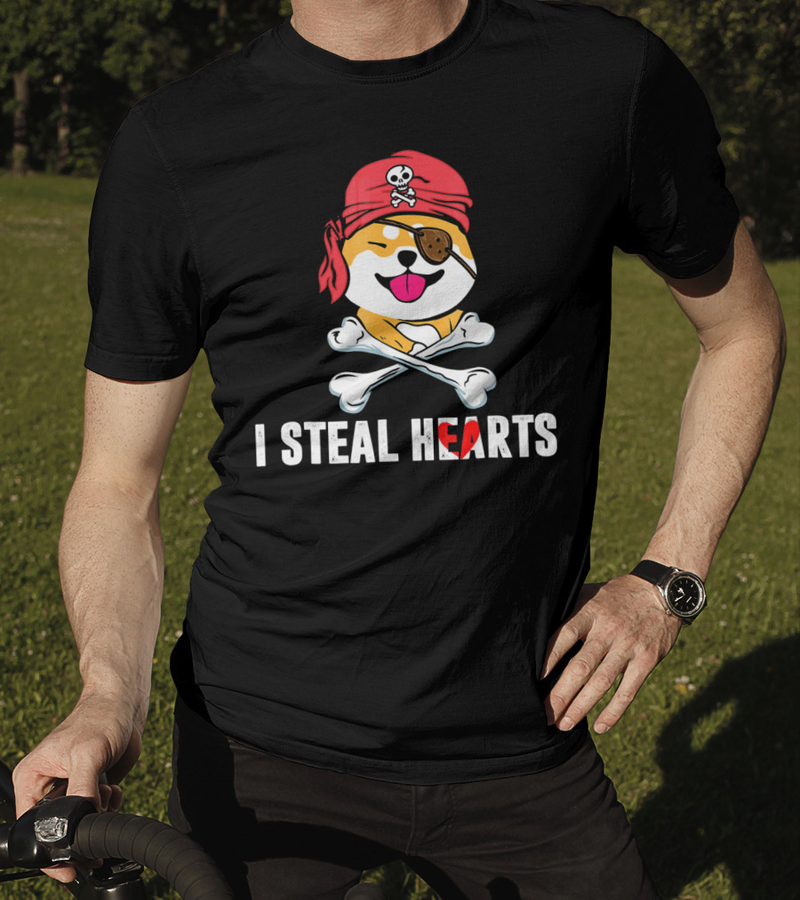 I Steal Hearts Shiba Inu Pirate Skull Bandana Crossbones T-Shirt