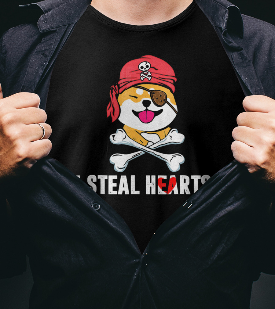 I Steal Hearts Shiba Inu Pirate Skull Bandana Crossbones T-Shirt