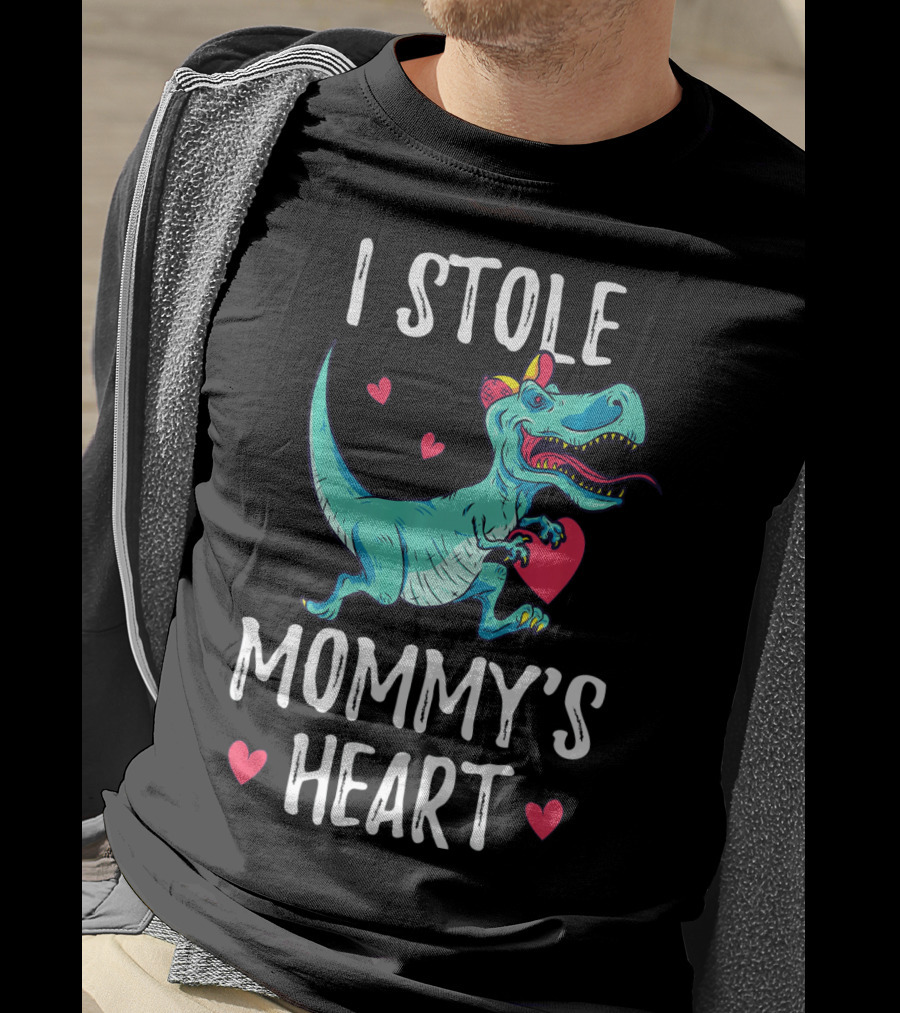 I Stole Mommy's Heart Valentine's Day Dino With Hearts T-Shirt