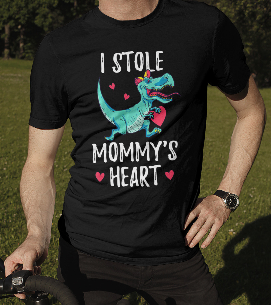 I Stole Mommy's Heart Valentine's Day Dino With Hearts T-Shirt