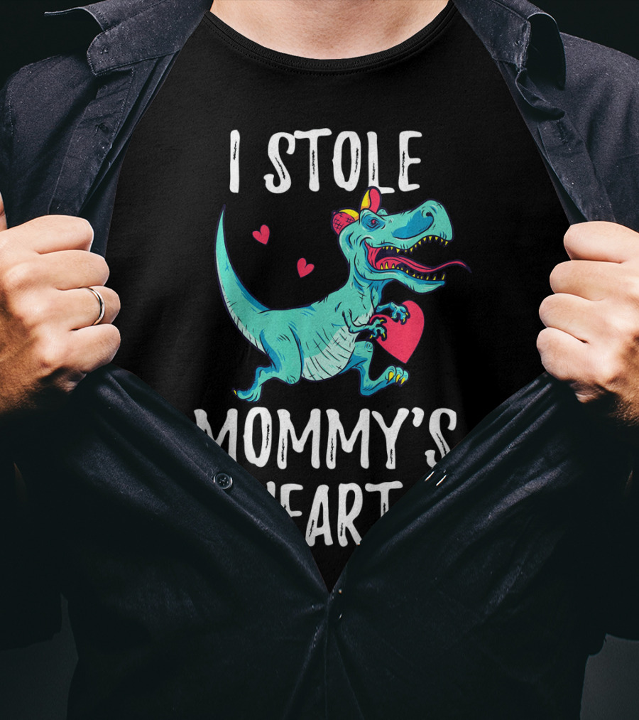 I Stole Mommy's Heart Valentine's Day Dino With Hearts T-Shirt