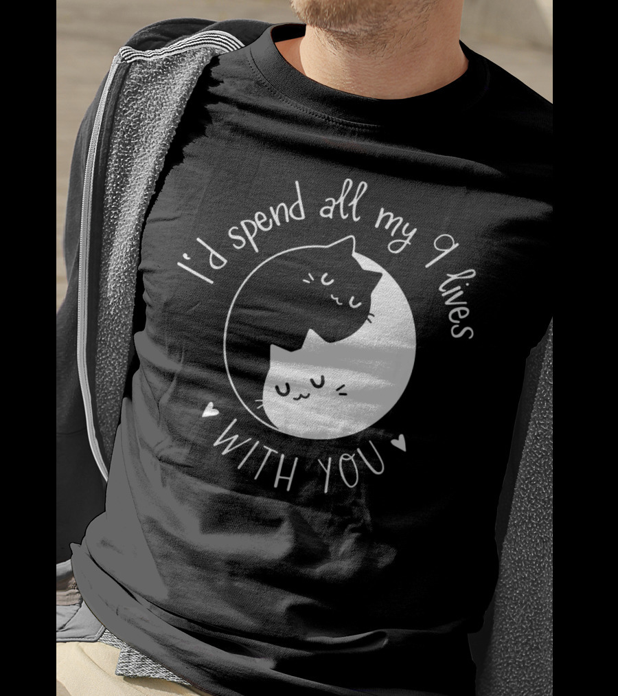 I'd Spend All My 9 Lives With You Cute Cat Circle Valentine's Day T-Shirt