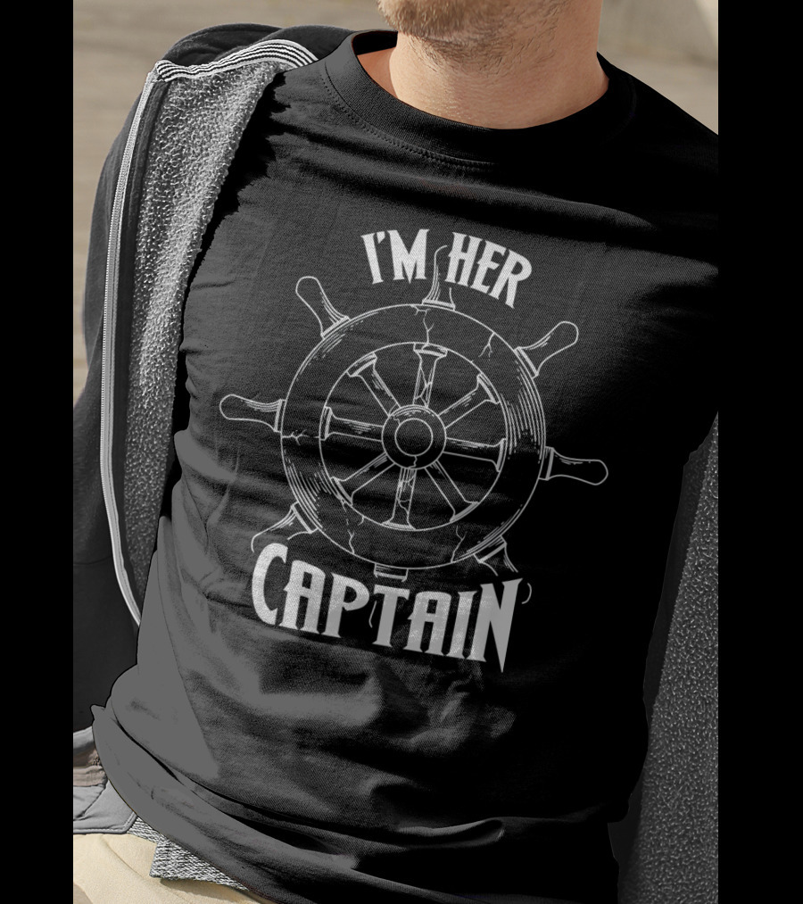 I'm Her Captain Cool Men Love Valen Ship Wheel Steering Nautical T-Shirt