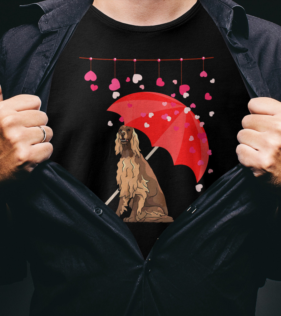 Irish Setter With Red Umbrella And Falling Hearts Valentine T-Shirt
