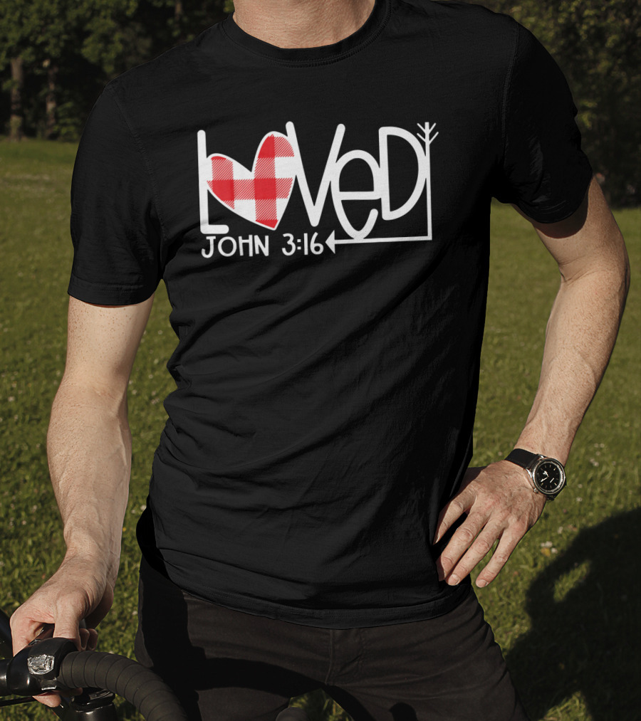 John 3:16 Loved Valentine Plaid Heart Arrow T-Shirt