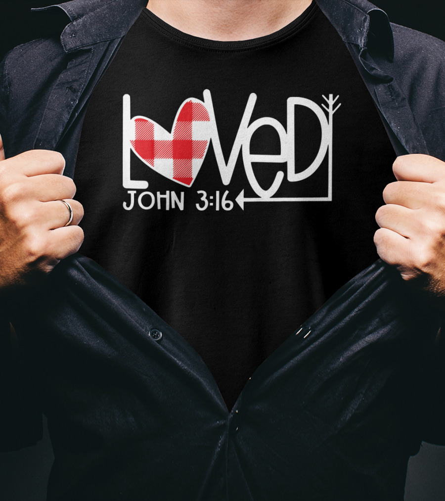 John 3:16 Loved Valentine Plaid Heart Arrow T-Shirt