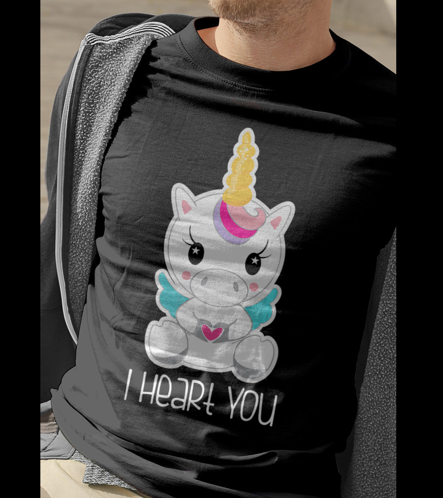 Kids Cute I Heart You Unicorn Hugging Adorable Kawaii T-Shirt