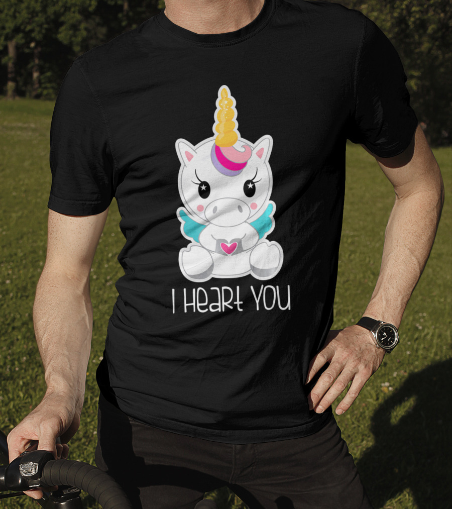 Kids Cute I Heart You Unicorn Hugging Adorable Kawaii T-Shirt