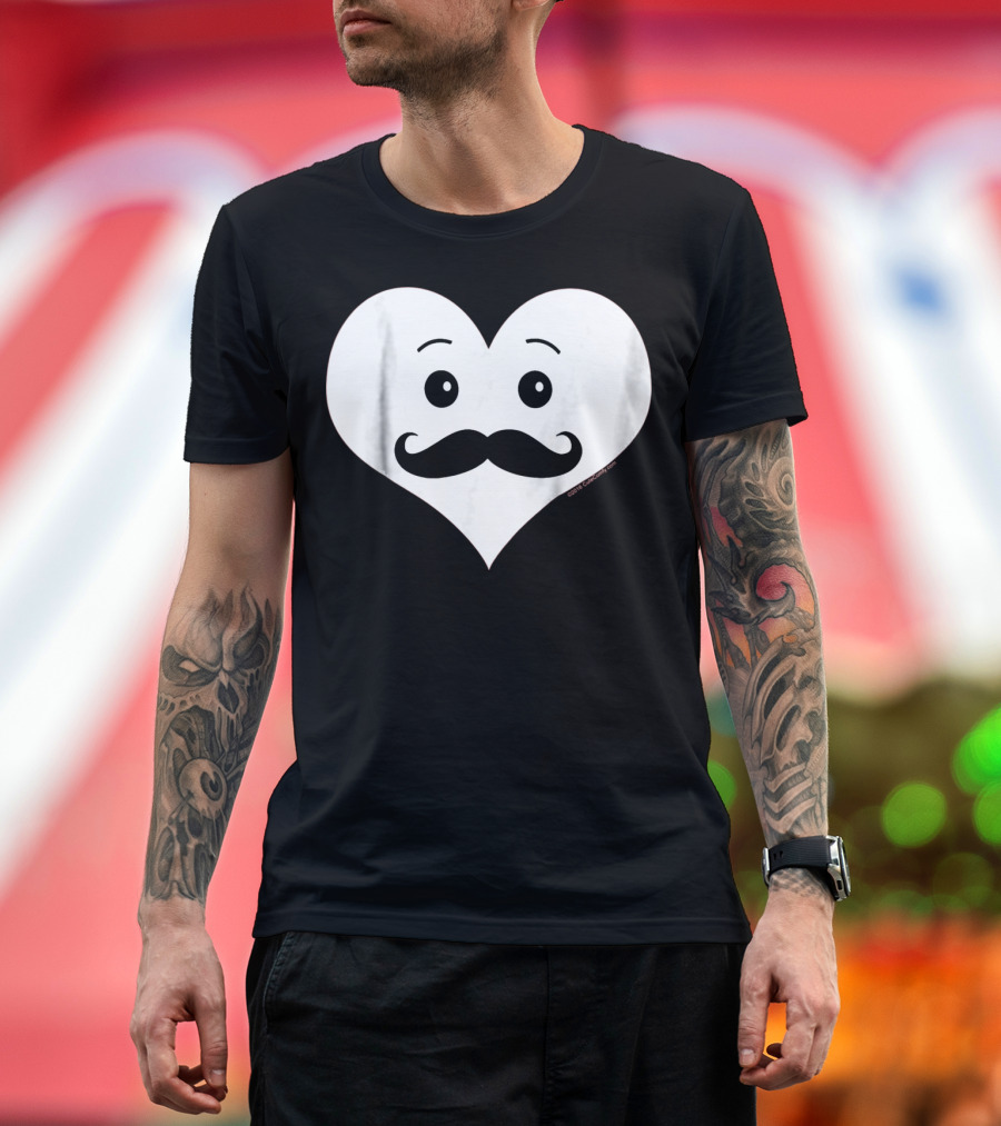 Kids Cute Smiley Heart Mustache Valentine T-Shirt