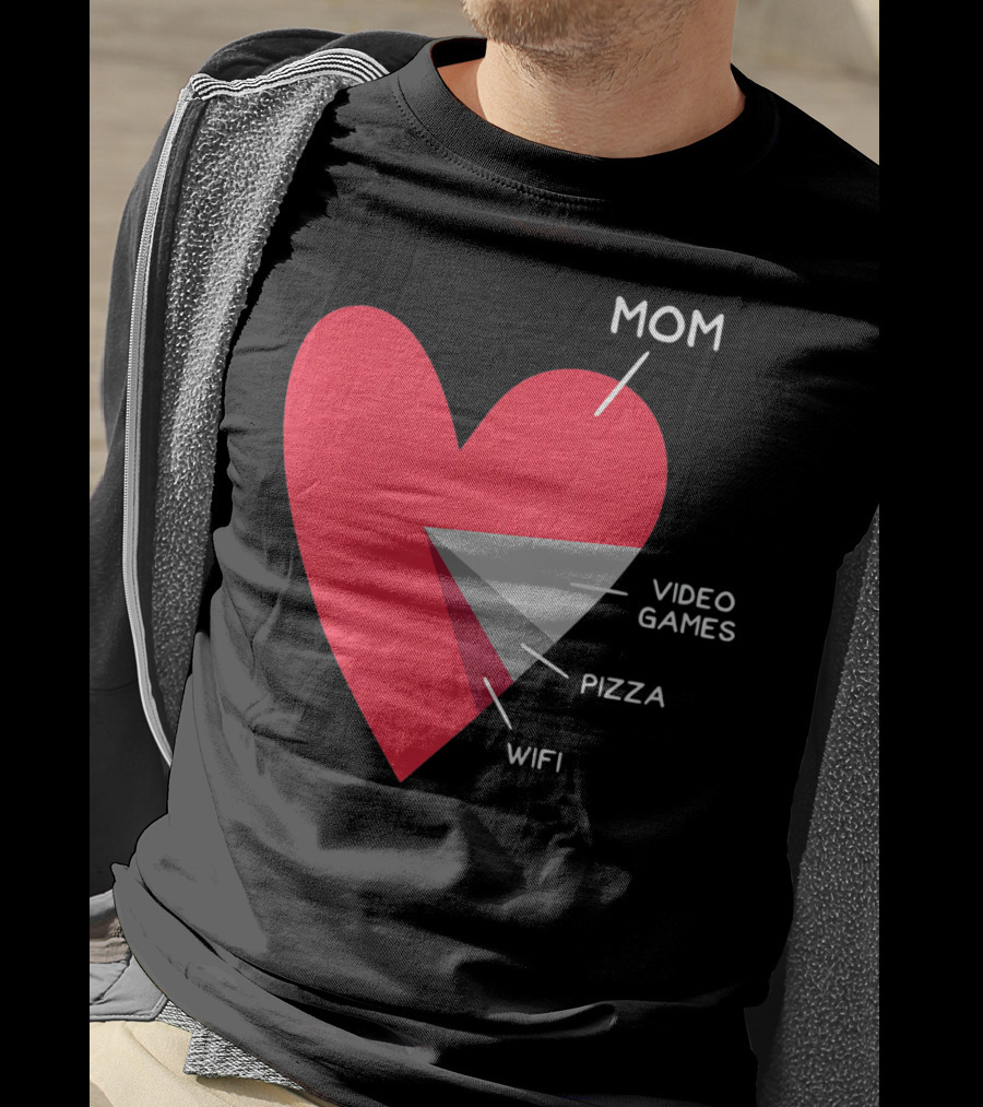 Mom Heart Video Games Pizza Wifi Pie Chart T-Shirt