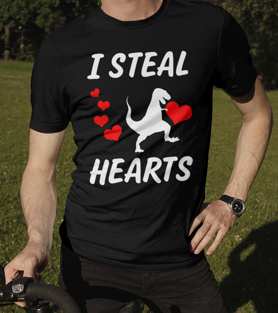 I Steal Hearts Funny Boys Dinosaur Valentine Kids T-Shirt