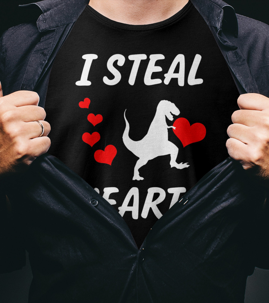 I Steal Hearts Funny Boys Dinosaur Valentine Kids T-Shirt