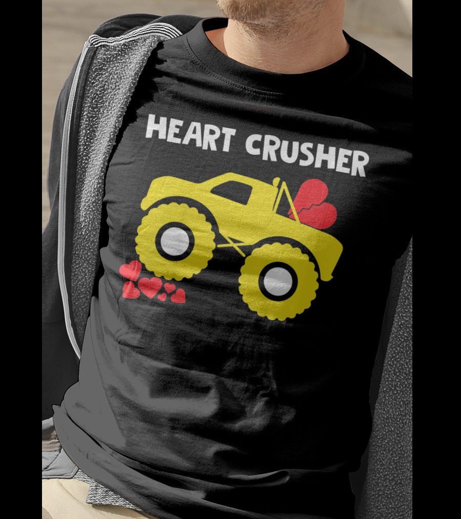 Heart Crusher Monster Truck Valentine Kids T-Shirt