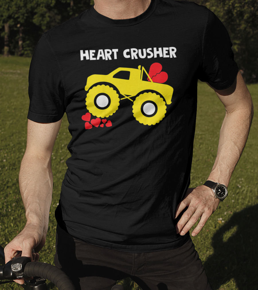 Heart Crusher Monster Truck Valentine Kids T-Shirt