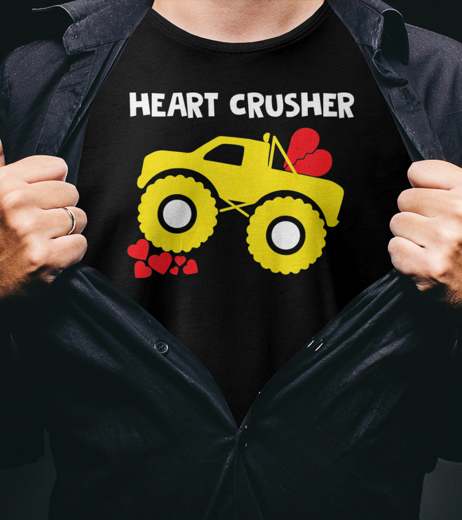 Heart Crusher Monster Truck Valentine Kids T-Shirt