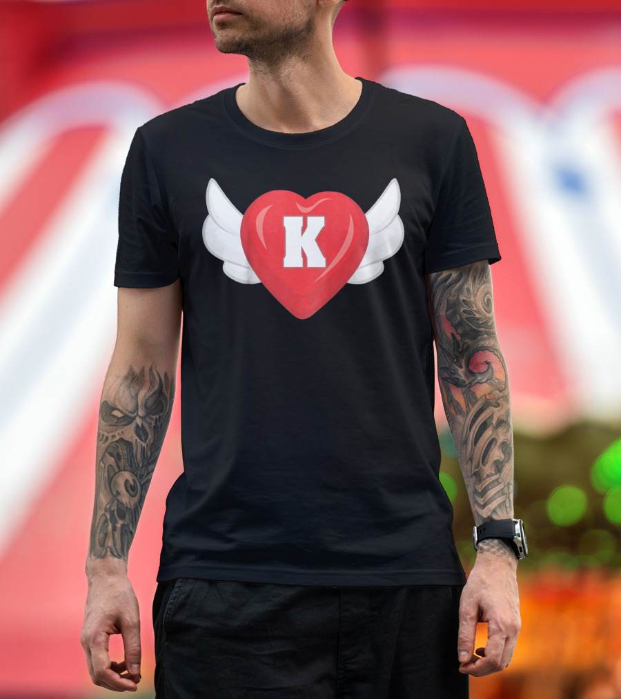 Kids Monogram K Red Heart with Wings T-Shirt