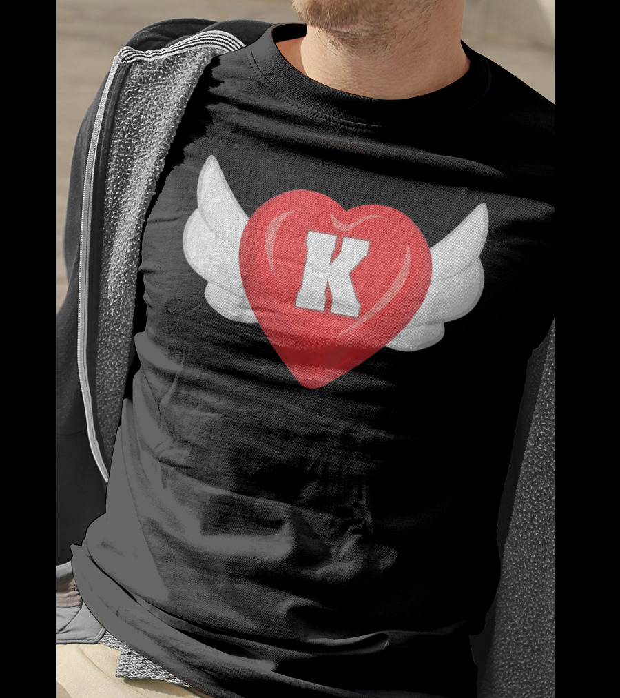 Kids Monogram K Red Heart With Wings T-Shirt