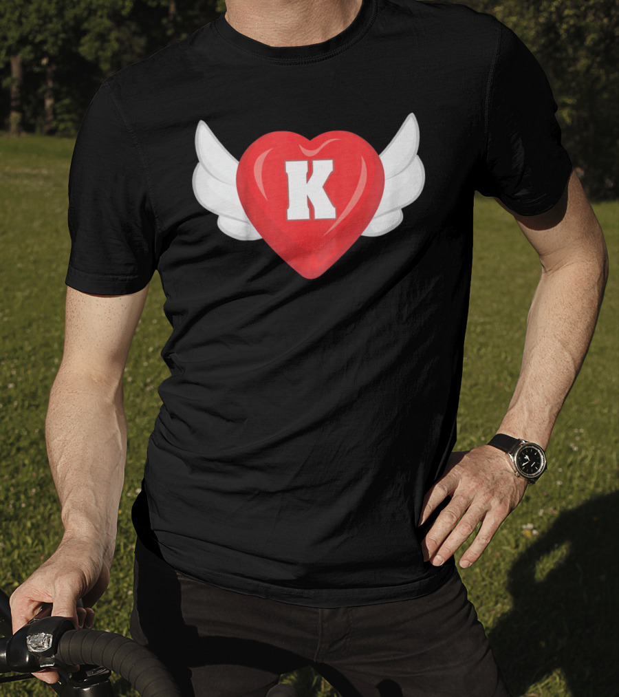 Kids Monogram K Red Heart With Wings T-Shirt