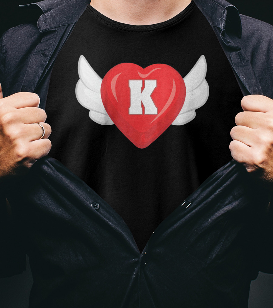 Kids Monogram K Red Heart With Wings T-Shirt