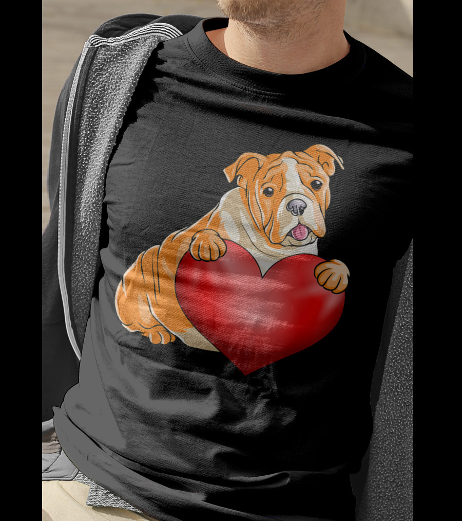 Kids Valentines Day Bulldog Heart Dog T-Shirt