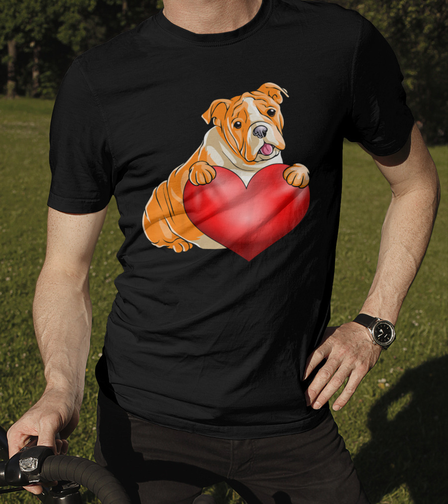 Kids Valentines Day Bulldog Heart Dog T-Shirt