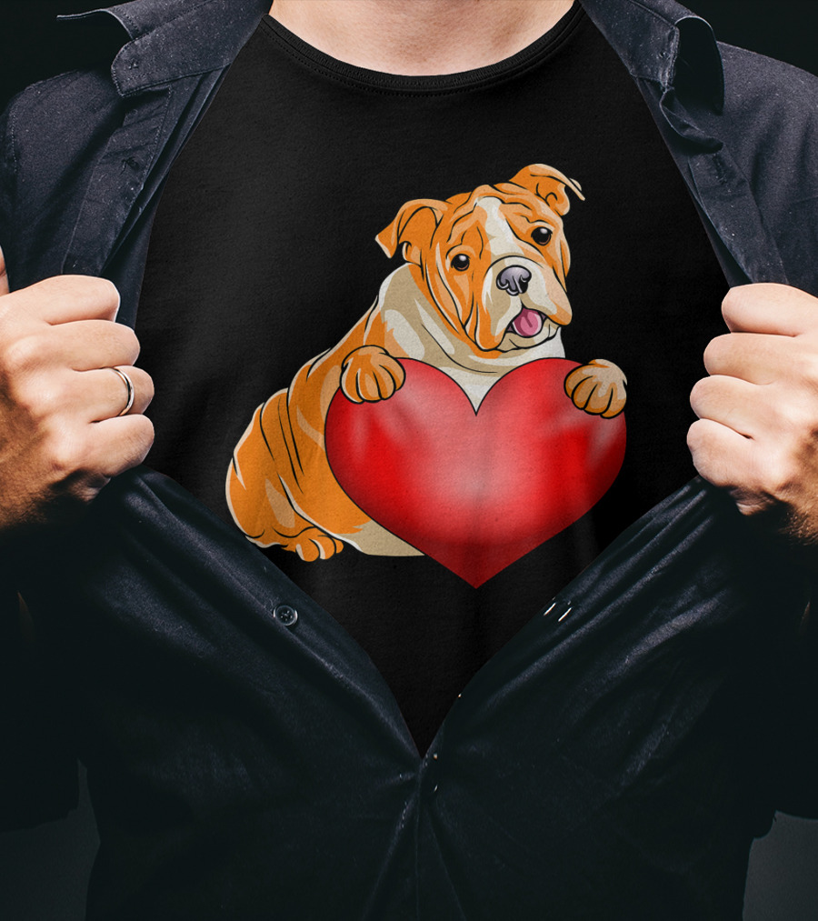 Kids Valentines Day Bulldog Heart Dog T-Shirt