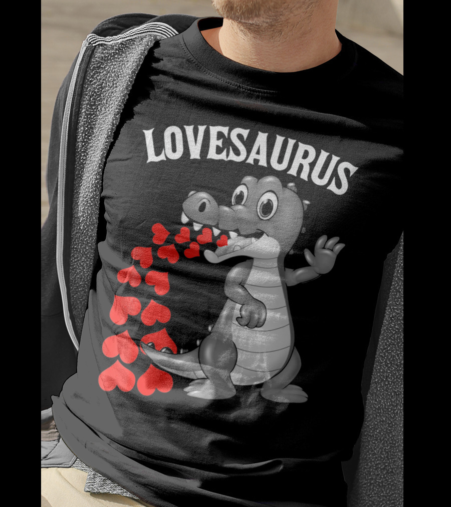 LOVESAURUS Kids Valentines Day Dinosaur Hearts T-Shirt