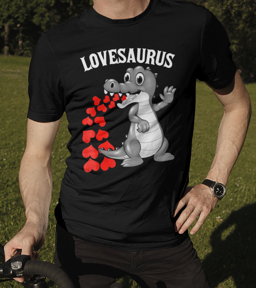 LOVESAURUS Kids Valentines Day Dinosaur Hearts T-Shirt