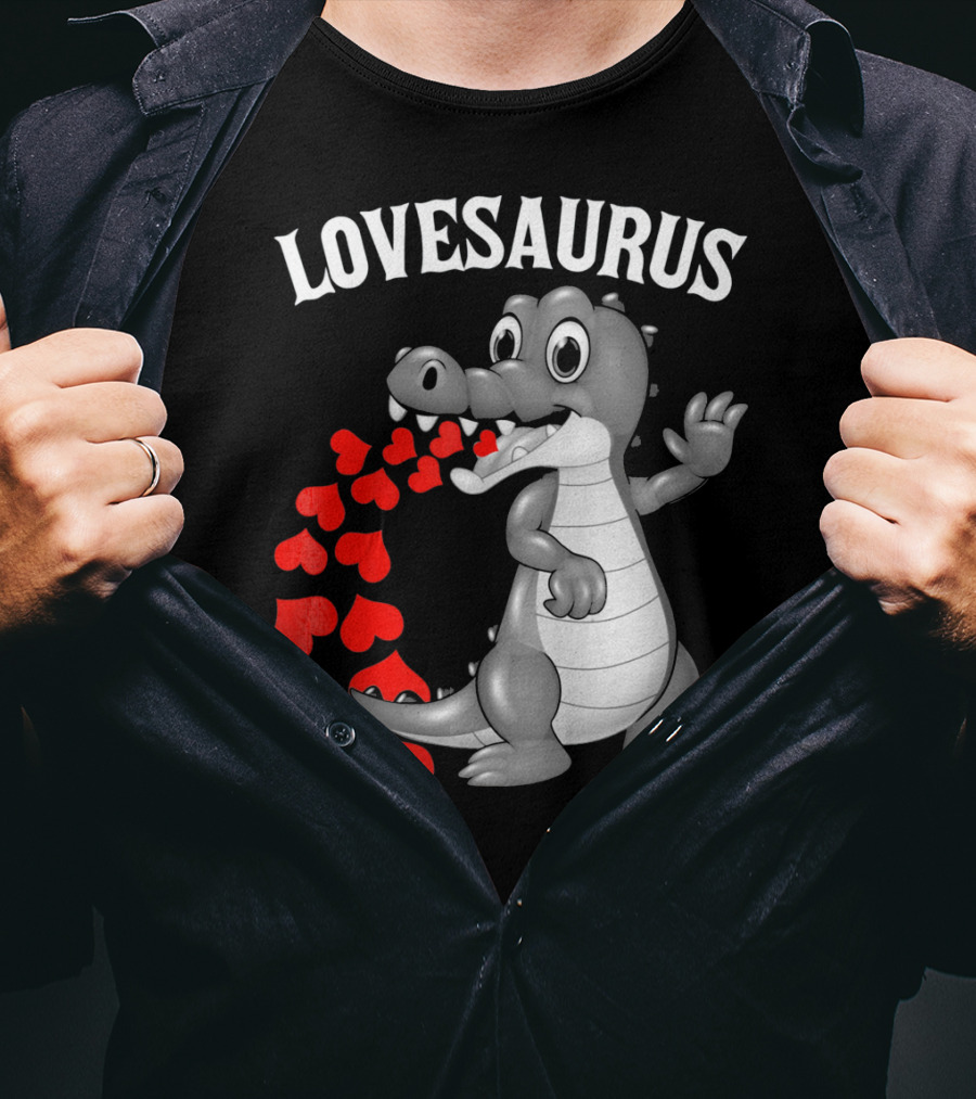 LOVESAURUS Kids Valentines Day Dinosaur Hearts T-Shirt