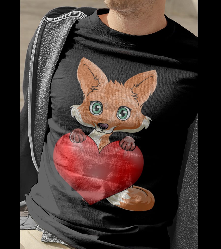 Cute Valentine's Day Fox Holding Heart T-Shirt