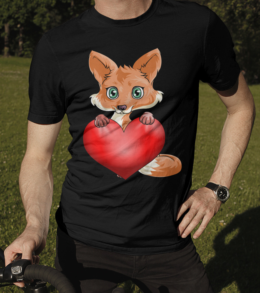 Cute Valentine's Day Fox Holding Heart T-Shirt