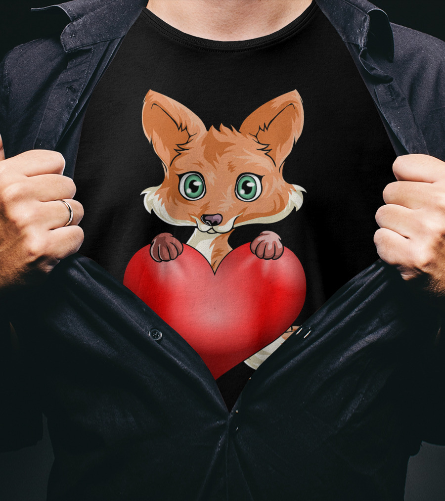 Cute Valentine's Day Fox Holding Heart T-Shirt