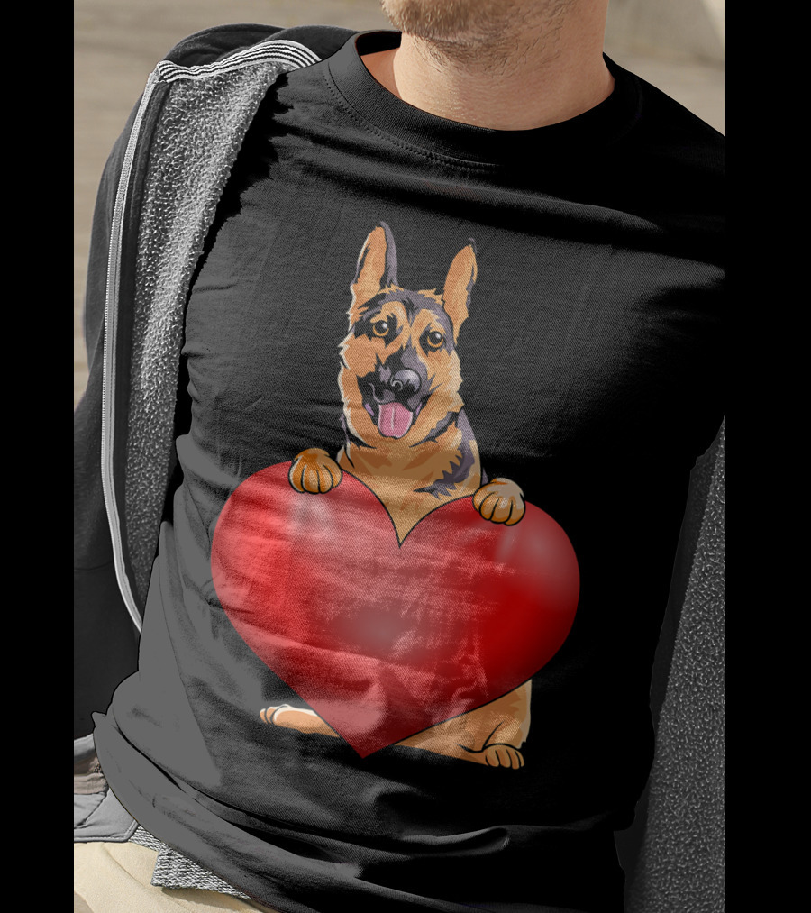 Kids Valentines Day German Shepherd Holding Heart T-Shirt