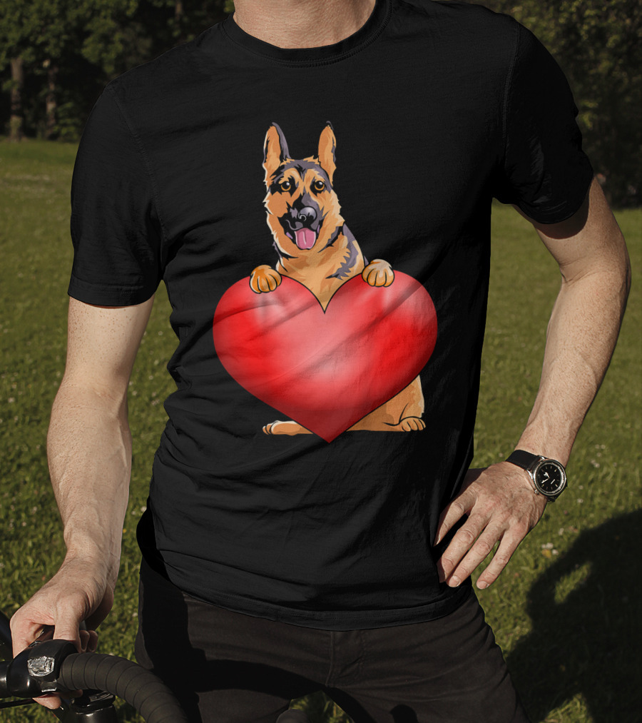 Kids Valentines Day German Shepherd Holding Heart T-Shirt