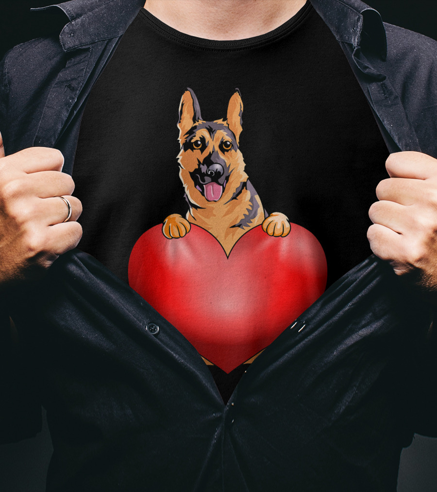 Kids Valentines Day German Shepherd Holding Heart T-Shirt