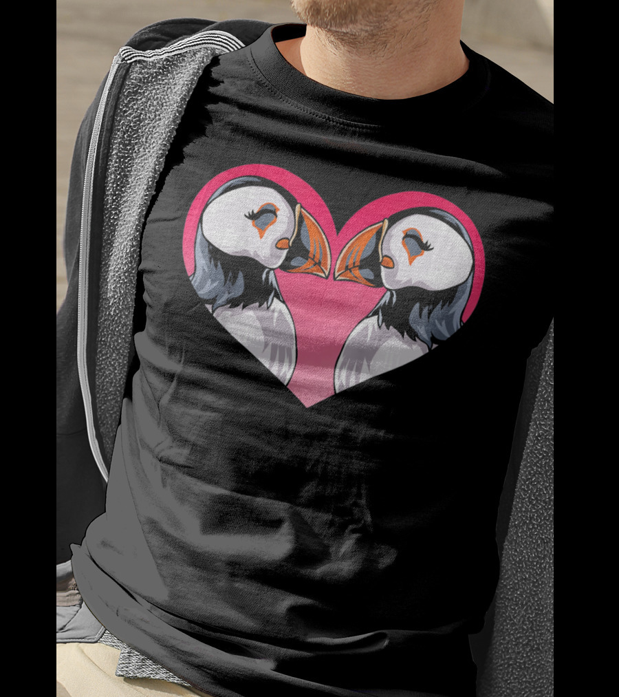 Valentines Day Puffin Heart Kids T-Shirt