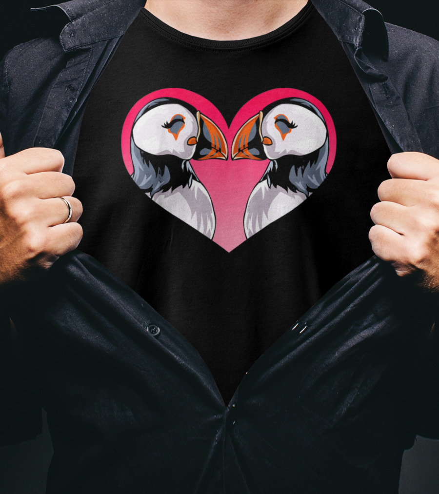 Valentines Day Puffin Heart Kids T-Shirt