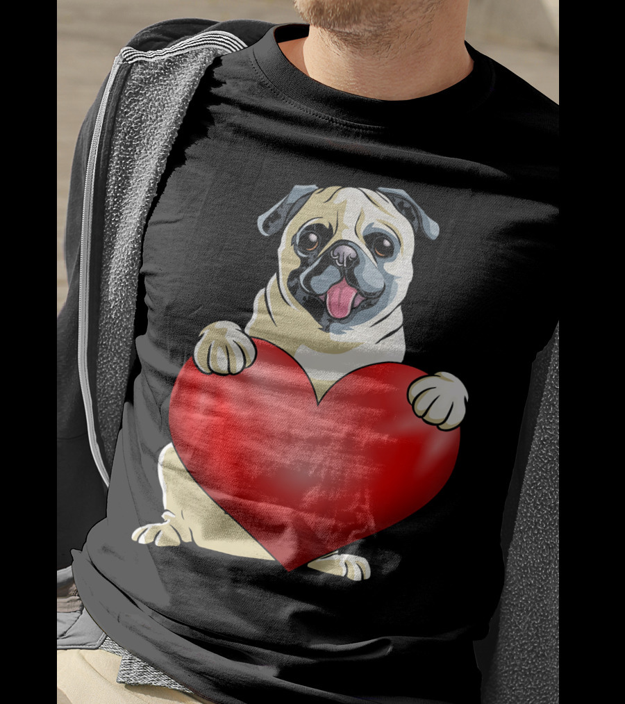 Kids Valentines Day Pug Dog Heart T-Shirt