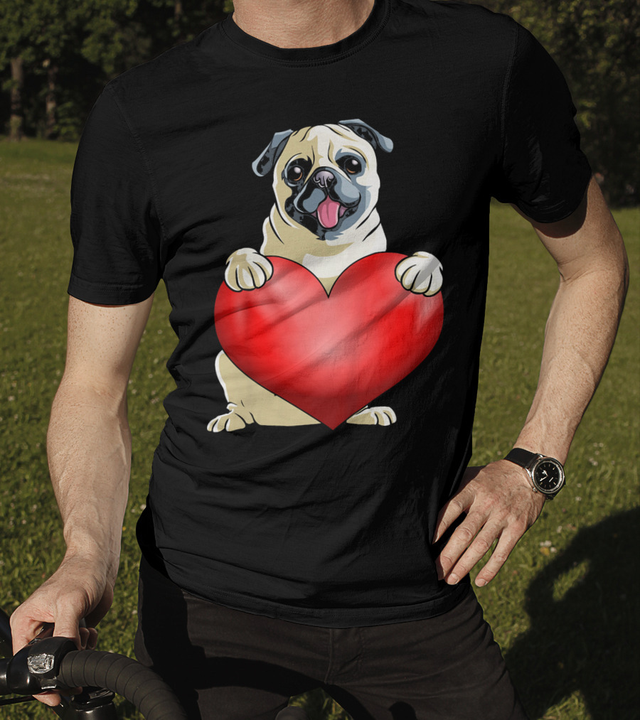 Kids Valentines Day Pug Dog Heart T-Shirt
