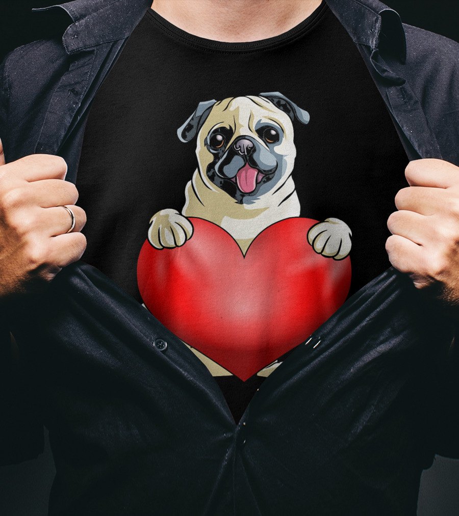 Kids Valentines Day Pug Dog Heart T-Shirt