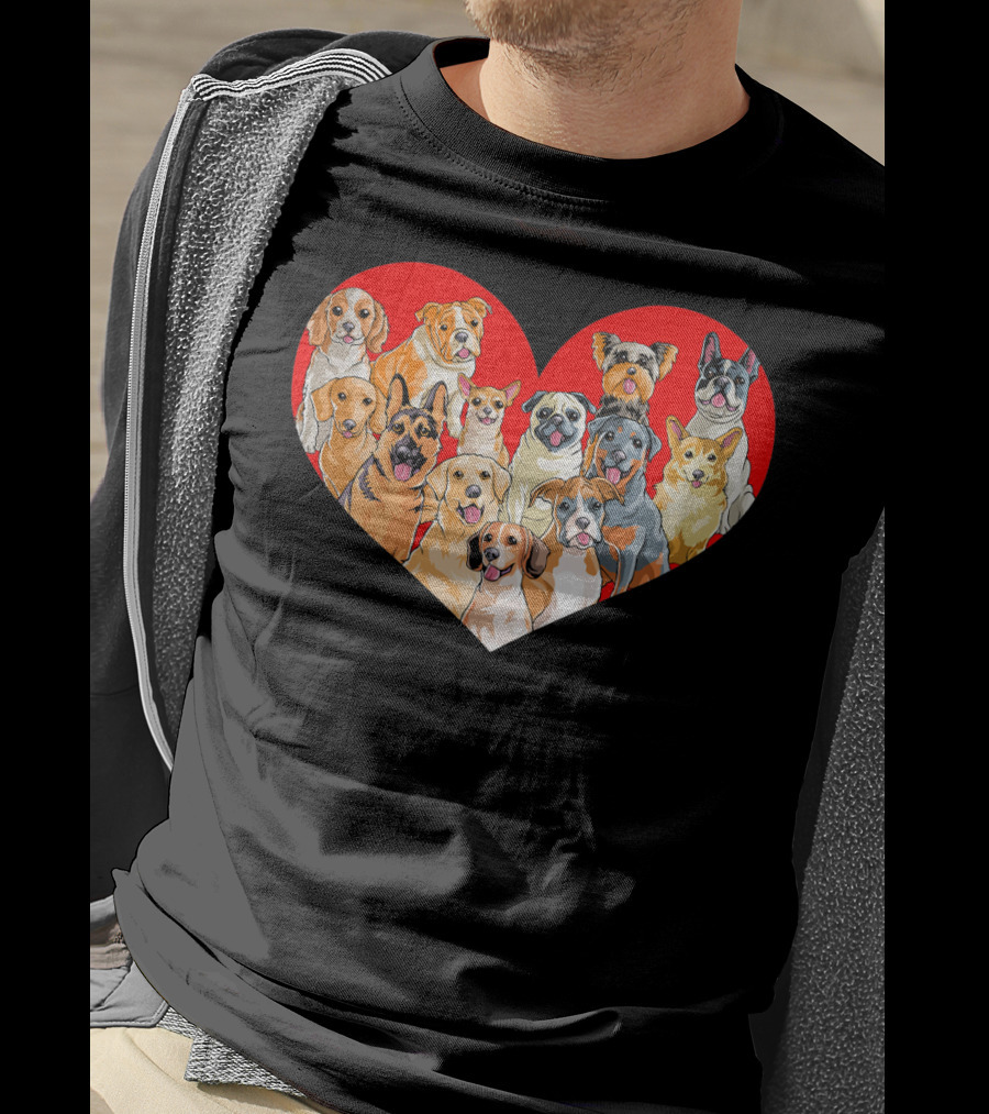 Kids Valentines Day Heart Pug Yorkie Corgi Dogs T-Shirt